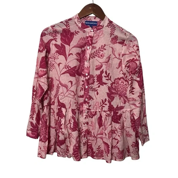 Tuckernuck Ro’s Garden Chanderi Top Size XS Pink Floral Cotton Button Blouse - Picture 2 of 9